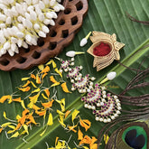 Vriksham Exquisite Traditional Kemp Stone Mang Tikka-Red White-Pearl-G20498